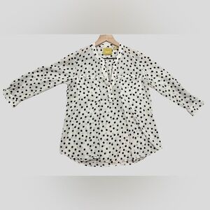 Anthropologie Maeve White and Black Polka Dot Dalmatian Spotted Henley Top Small